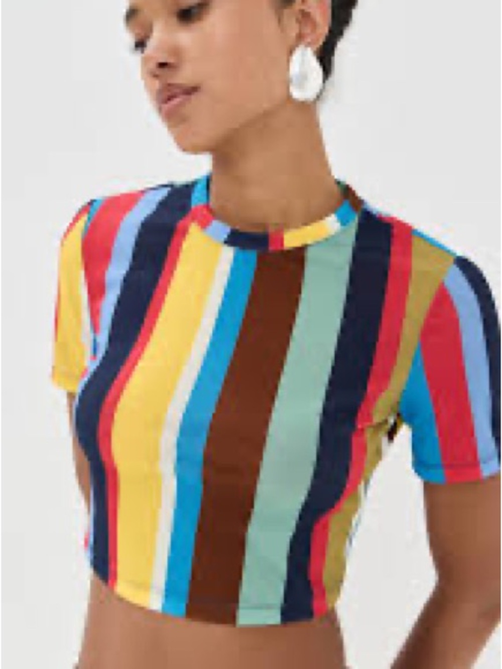 STAUD Fernanda Top Striped Multicolor Crop Tee - Women Size M